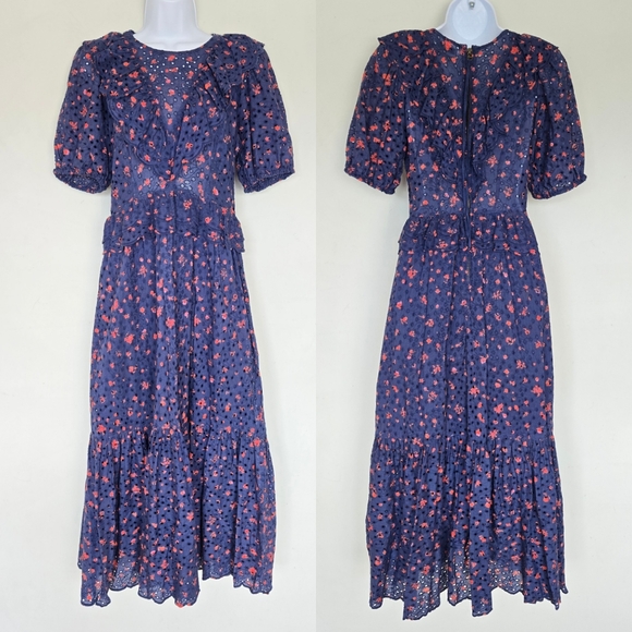Urban Outfitters Dresses & Skirts - Urban Outfitters Uma Eyelet Ruffle Midi Dress Women's 4 Cottagecore Romantic